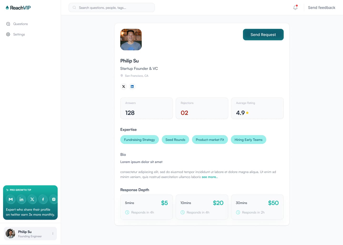ReachVIP expert profile page