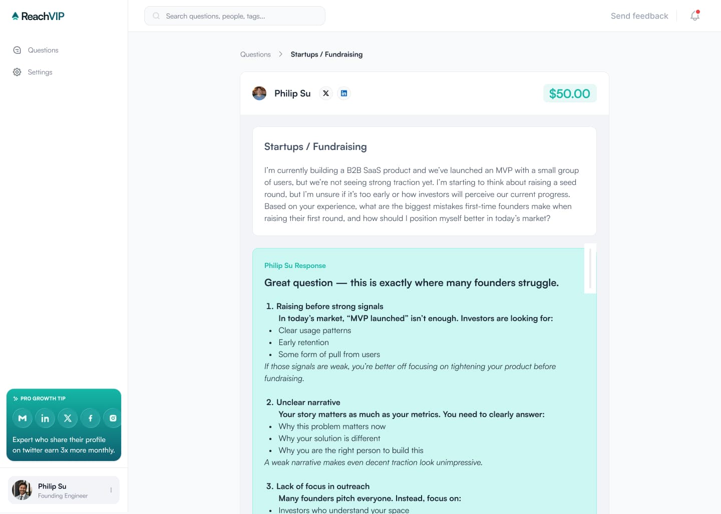ReachVIP expert response view